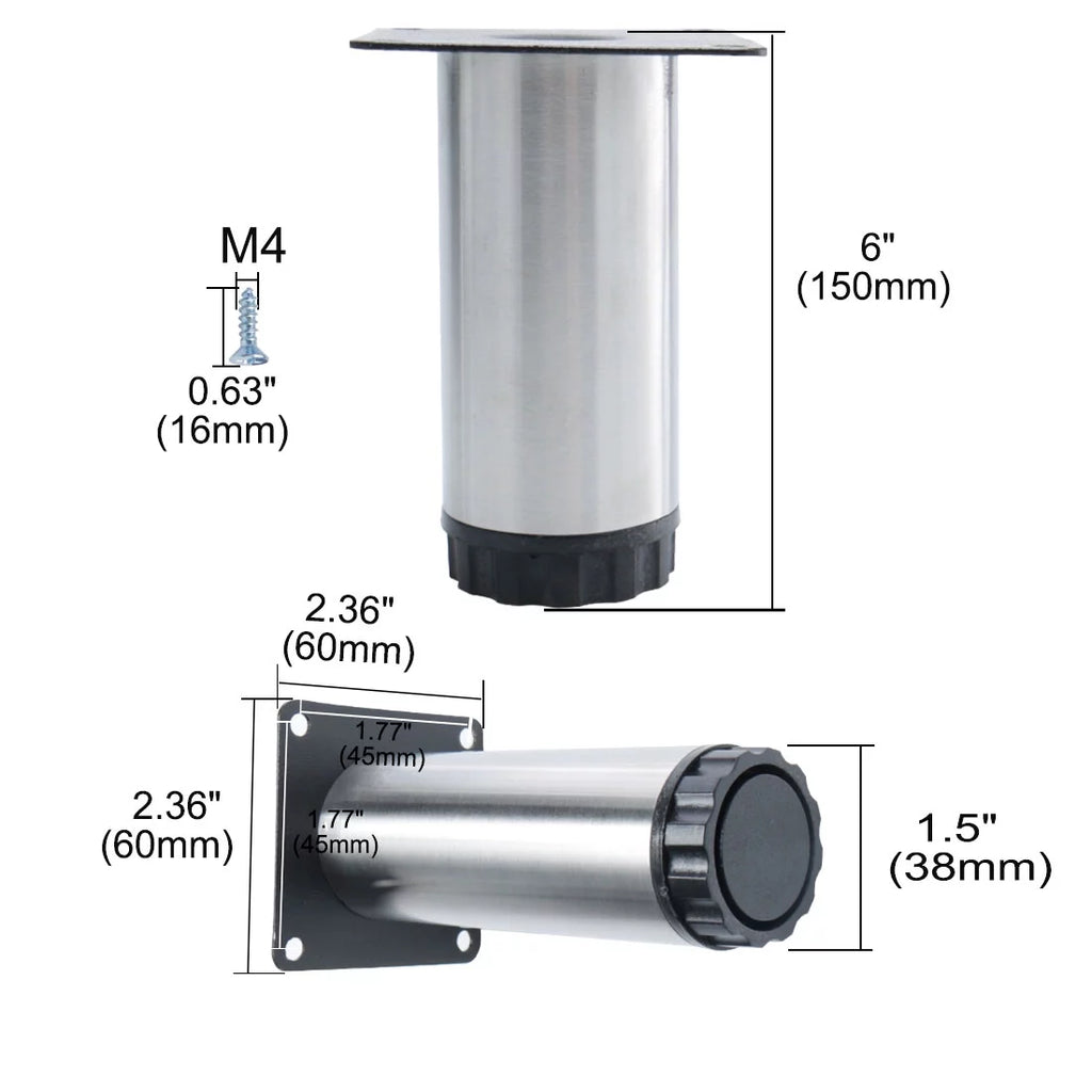6 Inch Stainless Steel Adjustable Furniture Legs 8pcs P48908