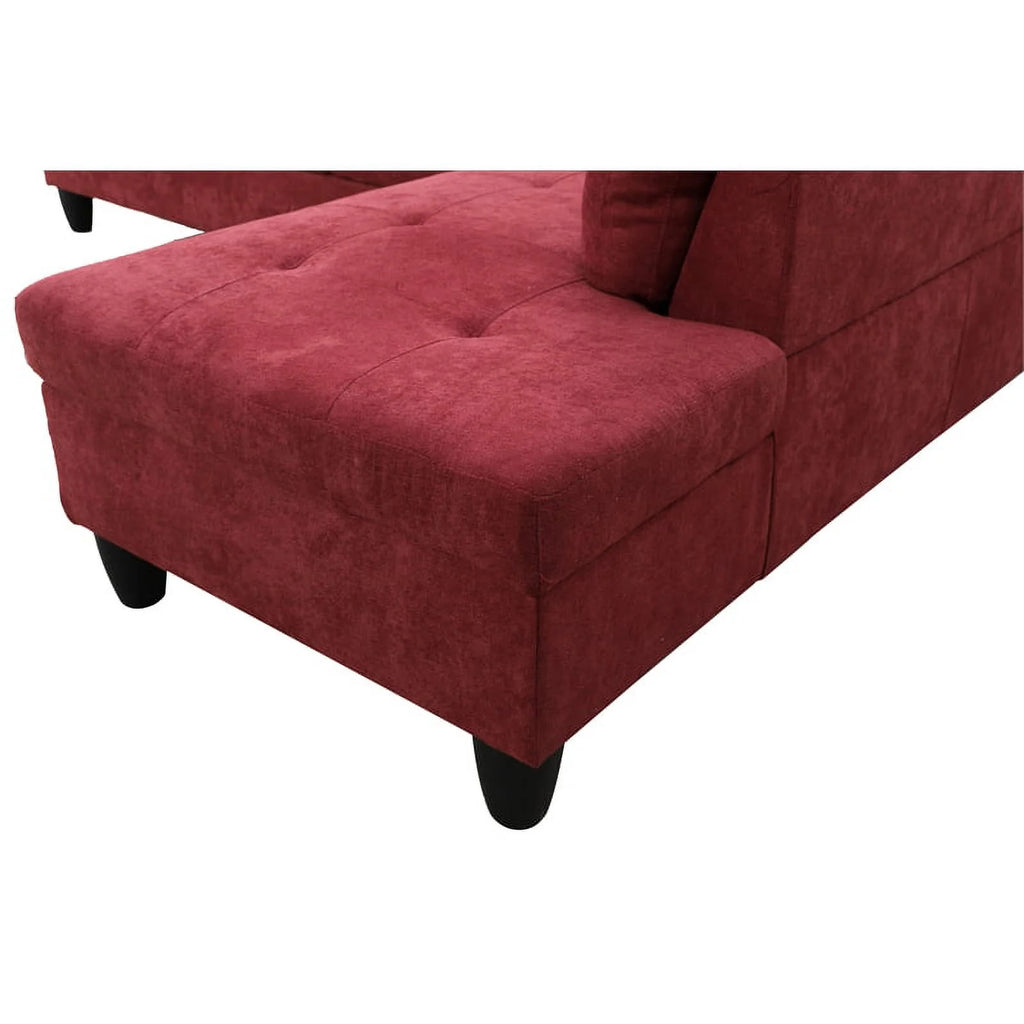 Red 3PC Flannelette Sectional Sofa with Ottoman G4928