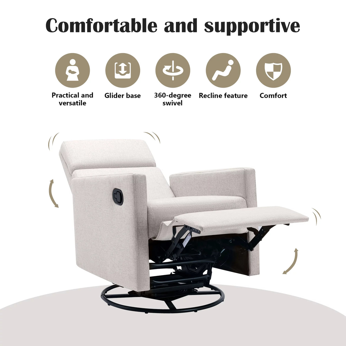 Tan Upholstered Swivel Recliner Chair O884638