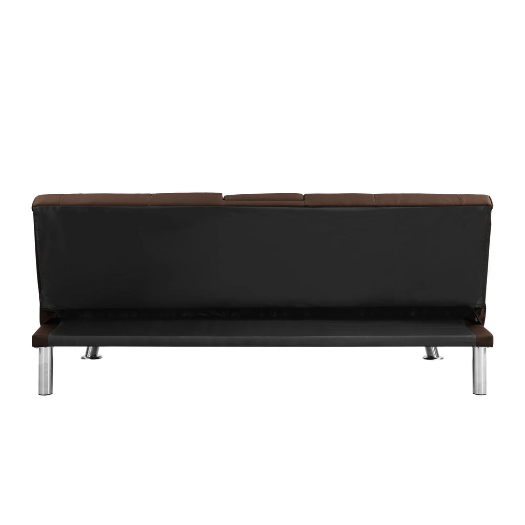 Brown PVC Sofa Bed with Armrest and Wood Frame H9092