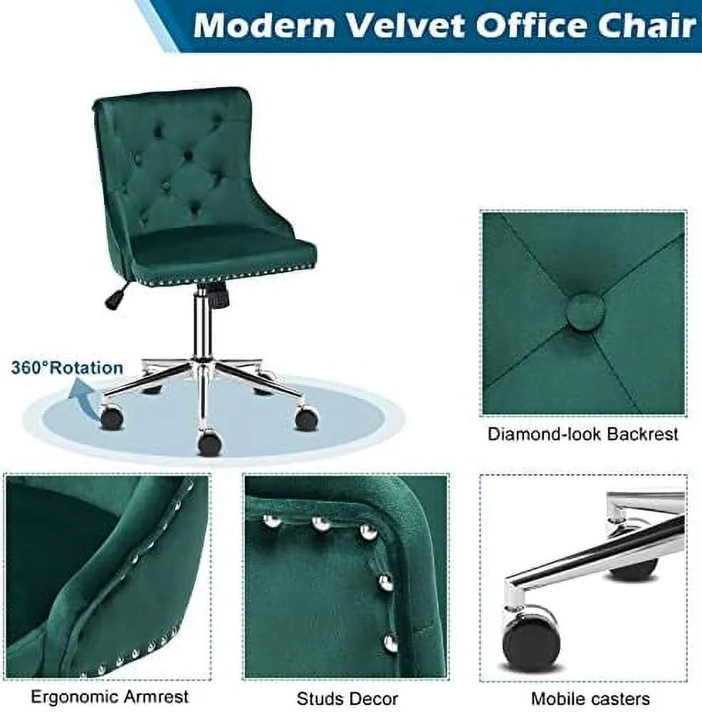 Olive Green Velvet Upholstered Adjustable Rolling Swivel Office Chair F40361