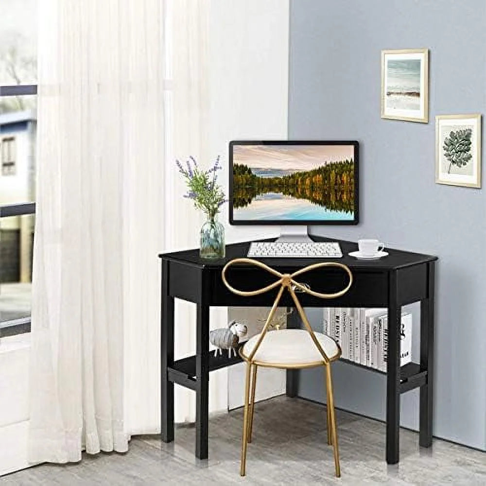 Black Corner Desk with Drawer and Shelves A90167