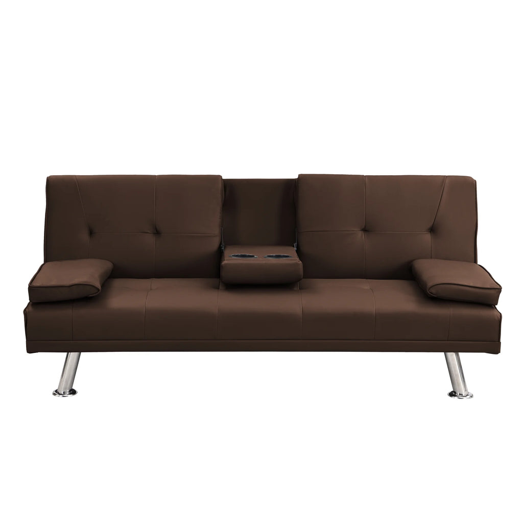 Brown PVC Sofa Bed with Armrest and Wood Frame H9092