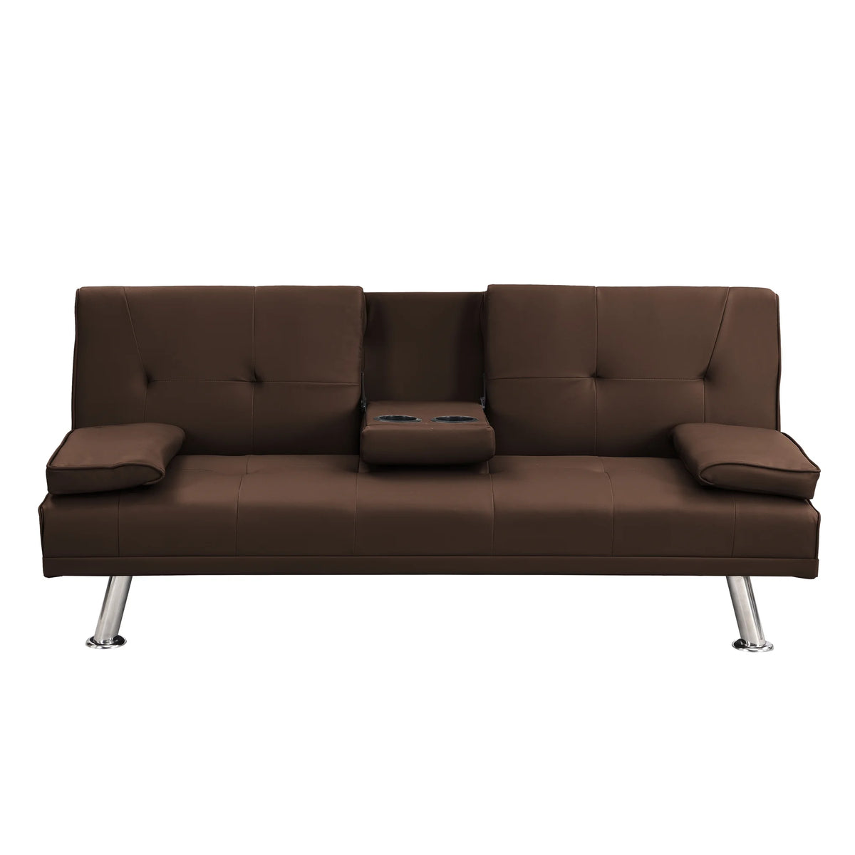 Brown PVC Sofa Bed with Armrest and Wood Frame H9092