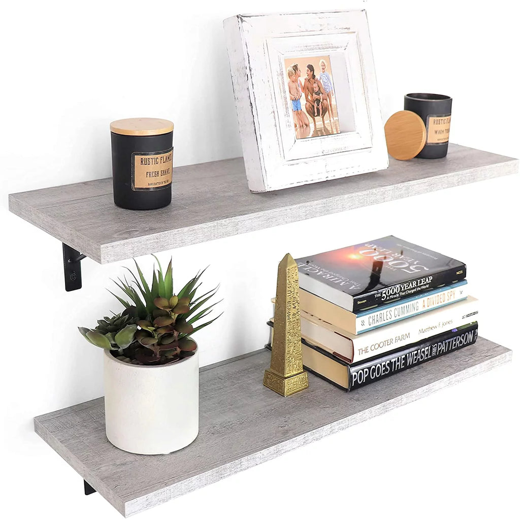 24” Wall Mounted Floating Shelves Set with Rustic Pattern H6817