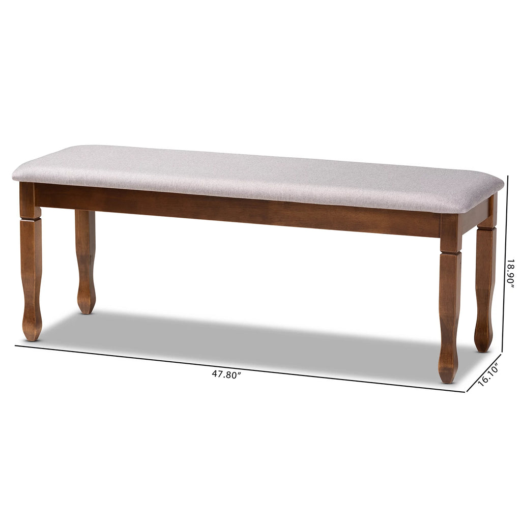 Grey Fabric Upholstered Walnut Brown Wood Dining Bench I610384
