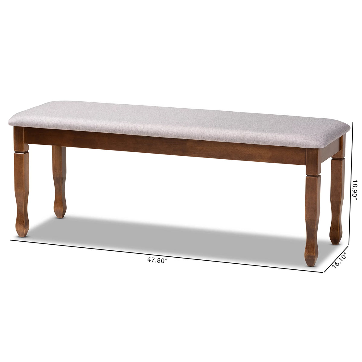 Grey Fabric Upholstered Walnut Brown Wood Dining Bench I610384