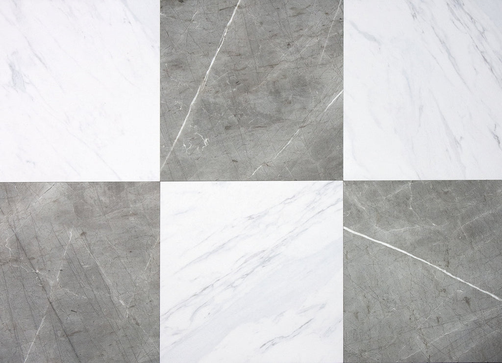 Grey & White Marble Peel & Stick Floor Tiles J10910