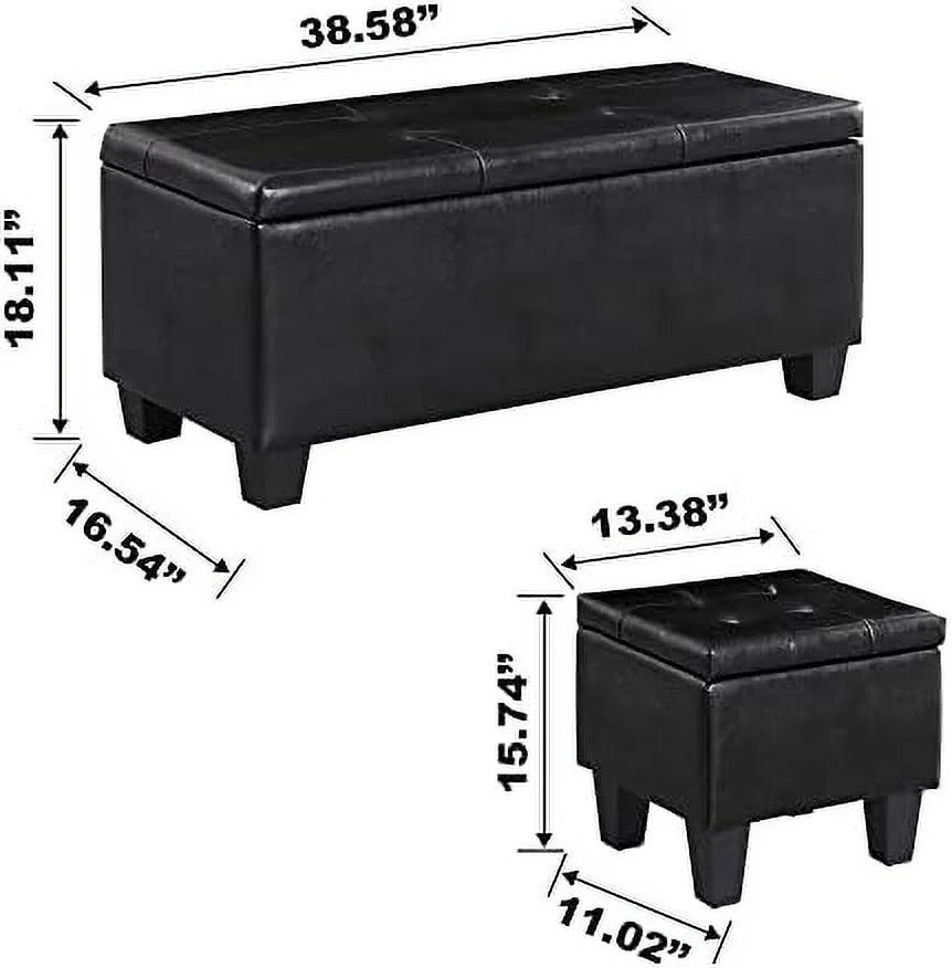 Blue Fabric Hinged Ottoman Set of 3 C8436