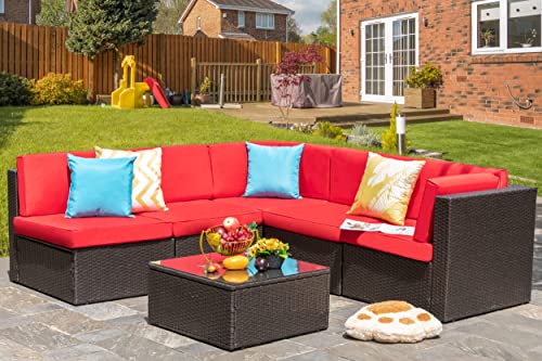 5 Piece Brown PE Wicker Outdoor Sectional Set with Ottoman J6464