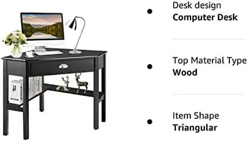 Black Corner Desk with Drawer and Shelves A90167