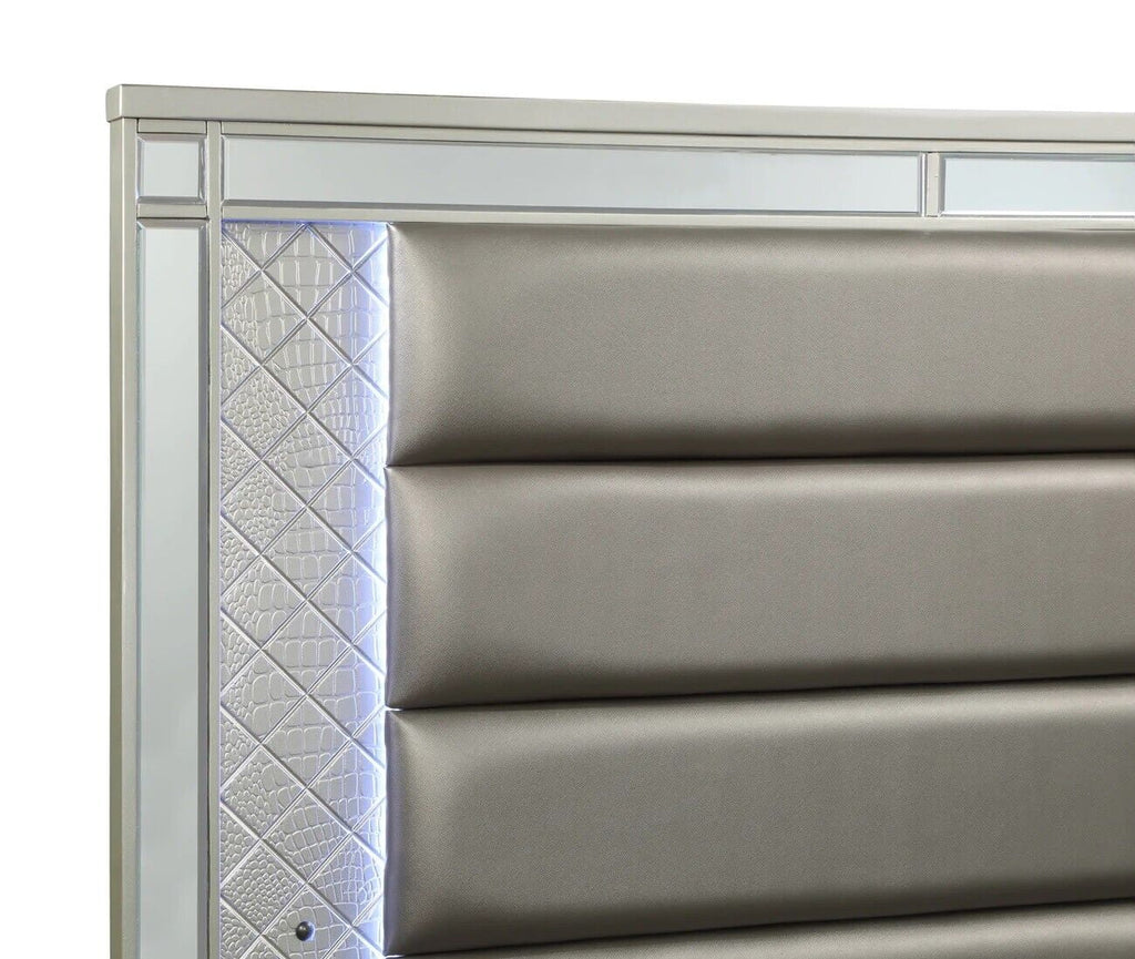 3pc Queen Size Upholstery LED Bed and Nightstands E1570