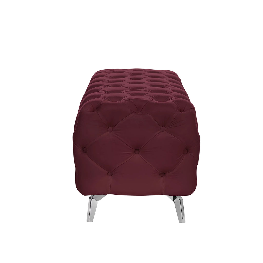 Red Velvet Upholstered Ottoman Bench Q890610