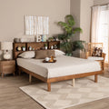Walnut Brown Wood Queen Size Platform Bed with Charging Station M508011