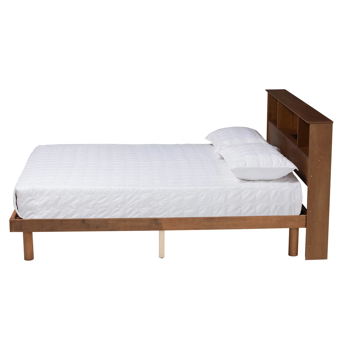 Walnut Brown Wood Queen Size Platform Bed with Charging Station M508011