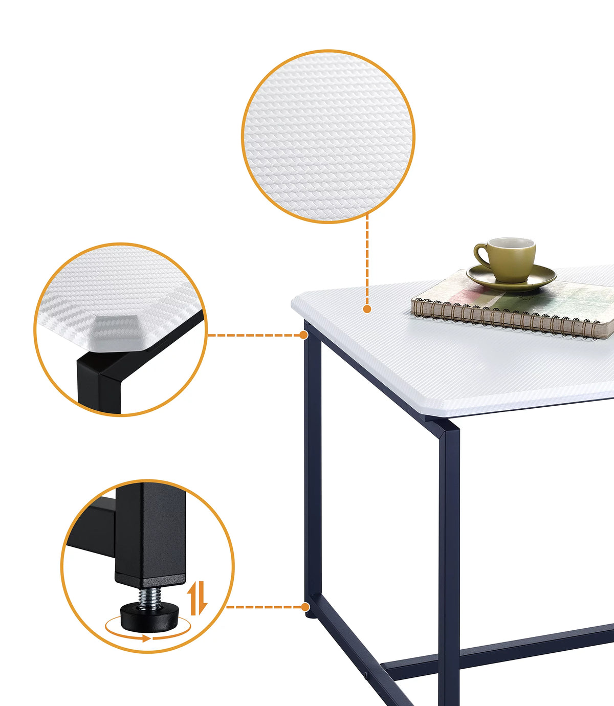 White 3 Piece Carbon Fiber Coffee Table and End Table Set V215