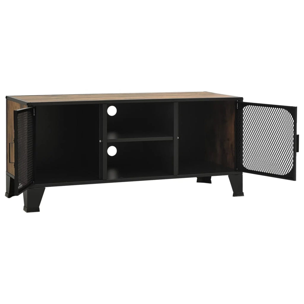 Rustic Brown TV Stand with 2 Mesh Doors and Storage Shelf A9149