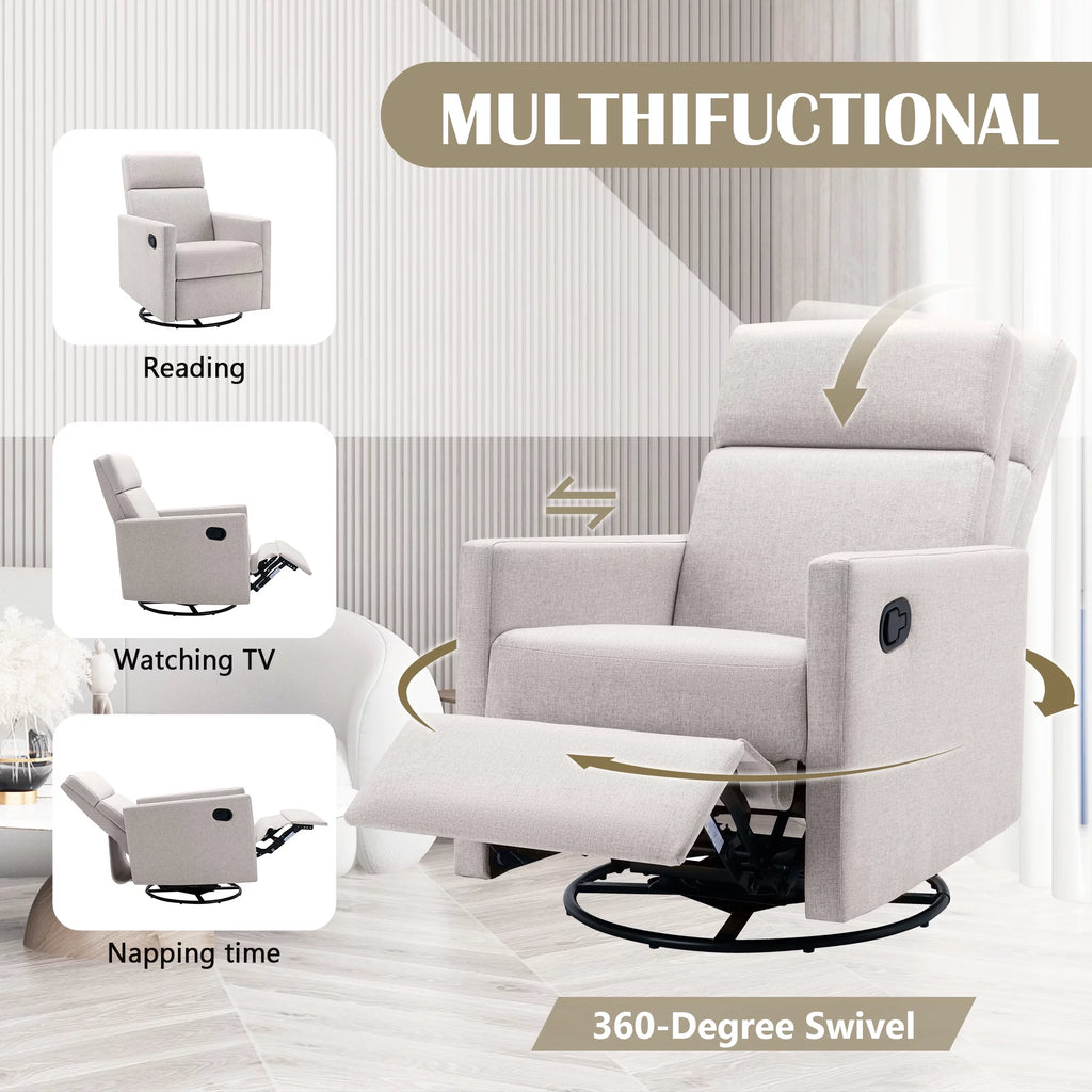 Tan Upholstered Swivel Recliner Chair O884638