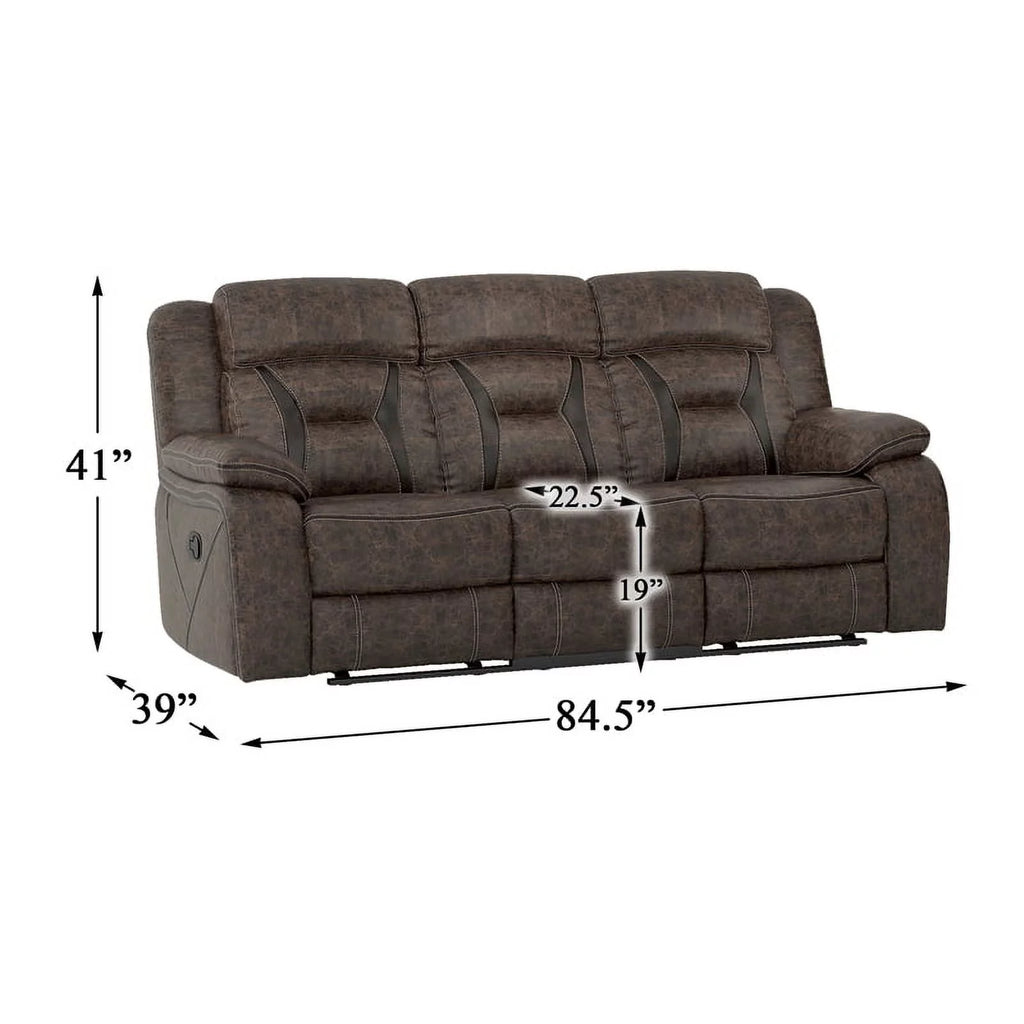 Dark Brown Microfiber Double Reclining Sofa W6224