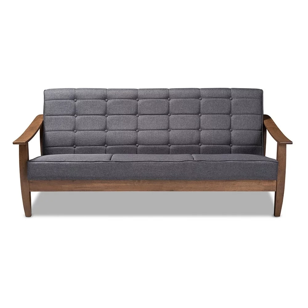 Gray Fabric Upholstered Walnut Wood Sofa C899506