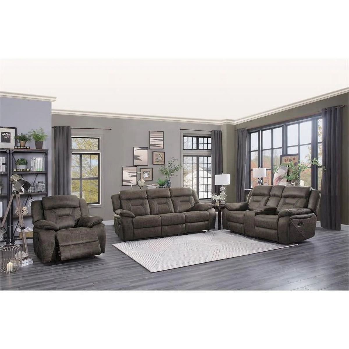 Dark Brown Microfiber Double Reclining Sofa W6224