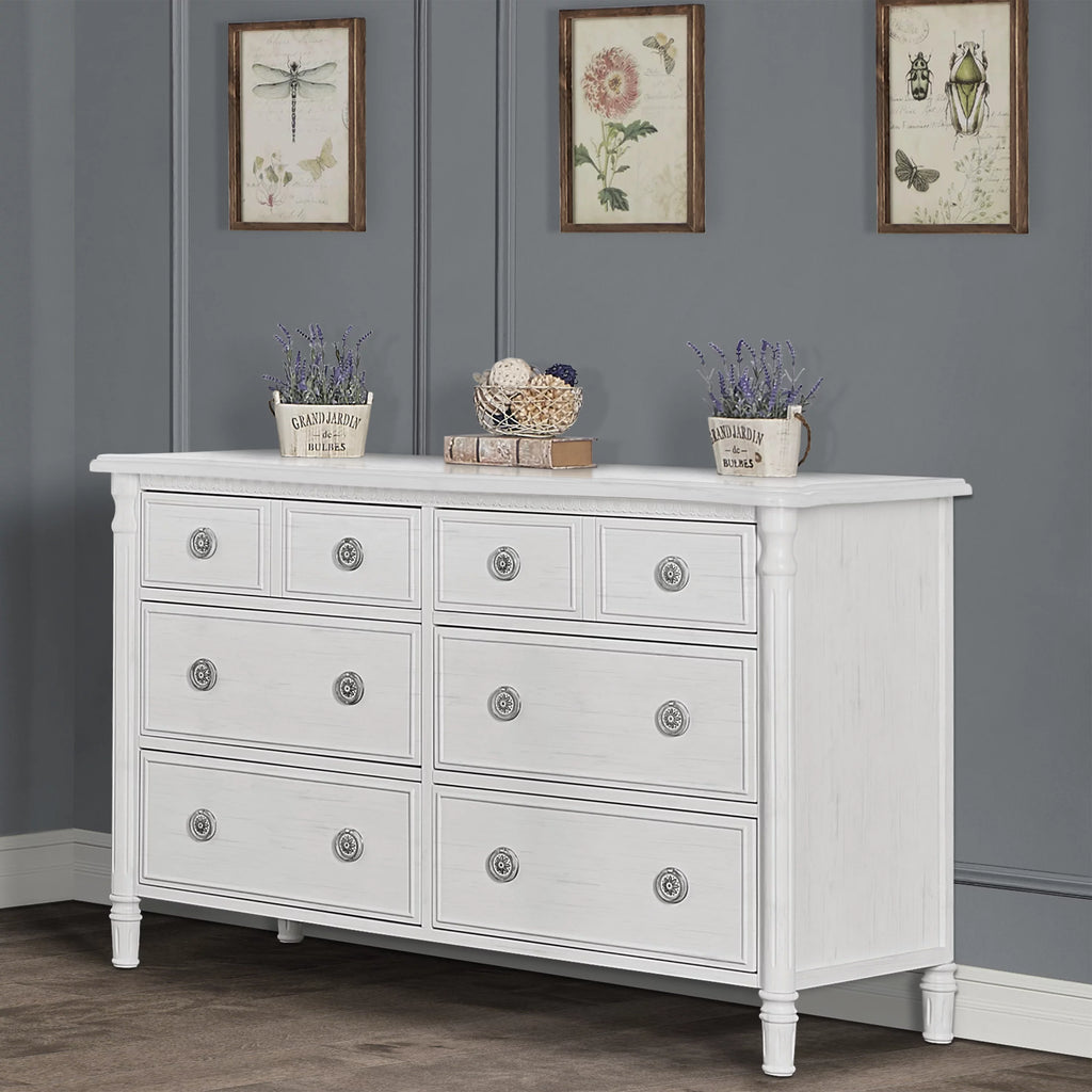 White 6 Drawer Double Dresser Q38163