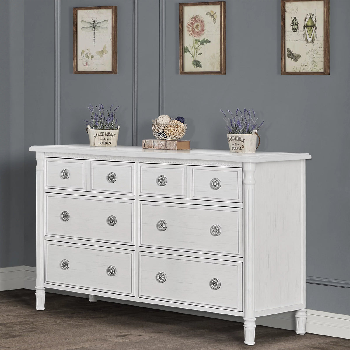 White 6 Drawer Double Dresser Q38163