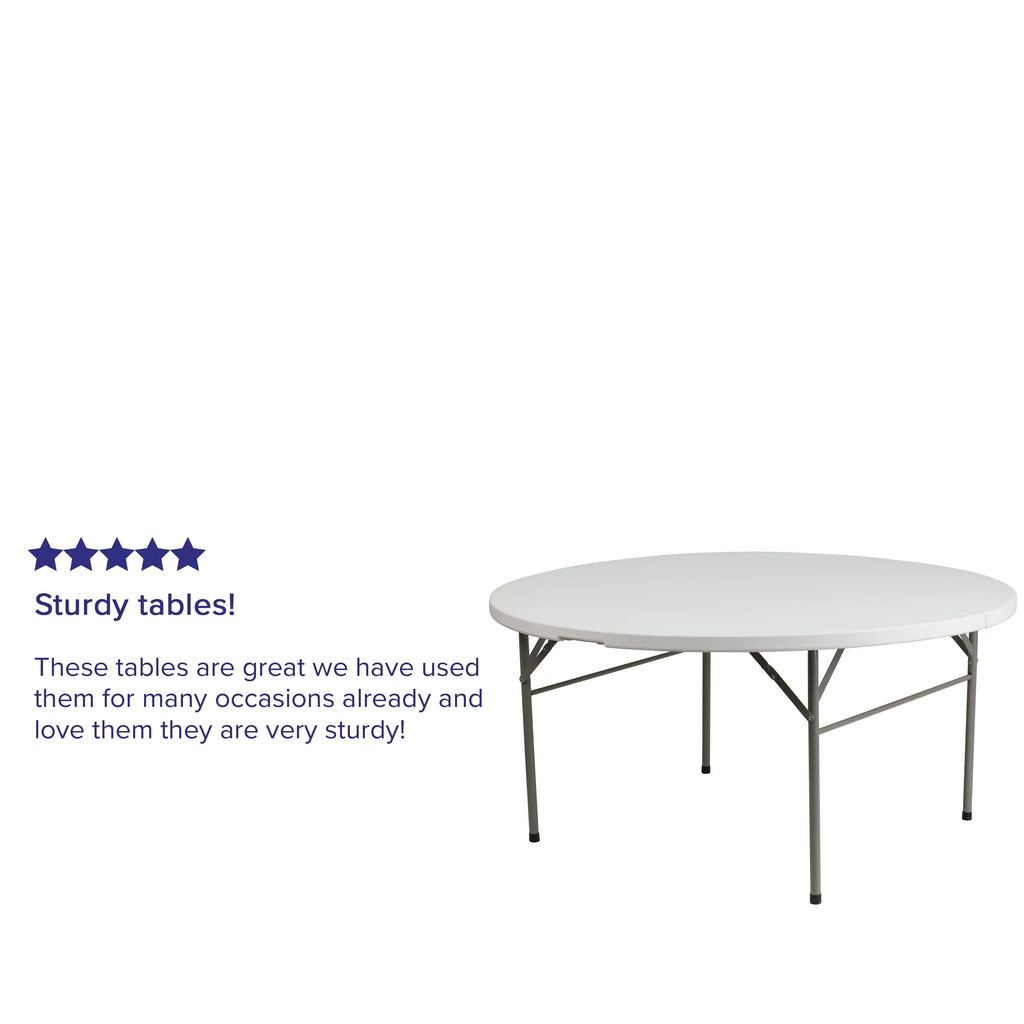 5-Foot Round Bi-Fold Granite White Plastic Folding Table with Carrying Handle L35334