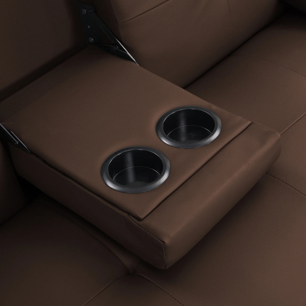 Brown PVC Sofa Bed with Armrest and Wood Frame H9092