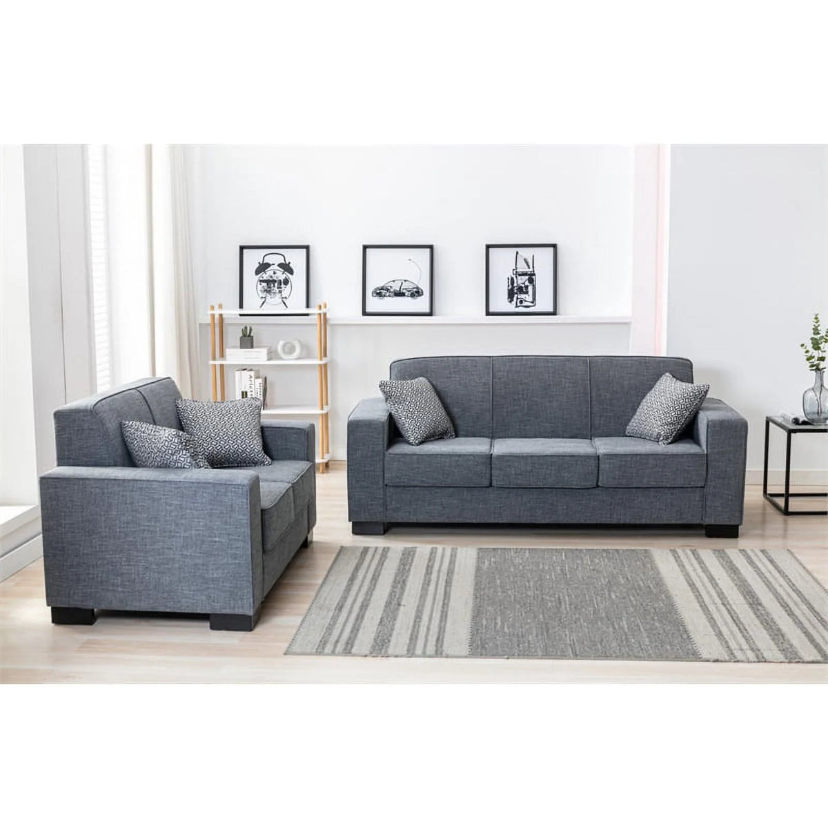Modern Fabric Sofa and Loveseat Set in Gray E10028