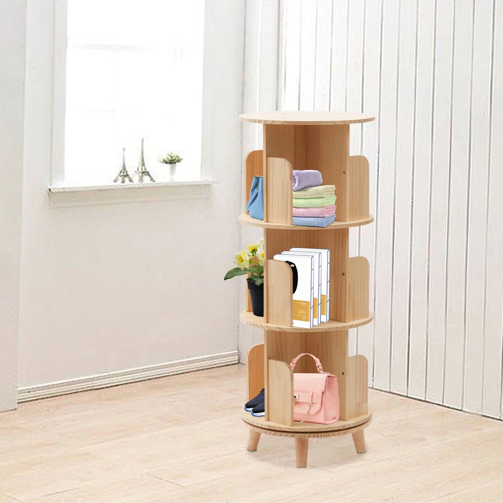 3 Tiered Rotating Wooden Bookshelf Storage Rack Q780