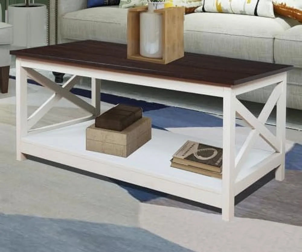 White Oak 40 Inch 2-Tier Wood Coffee Table K444183