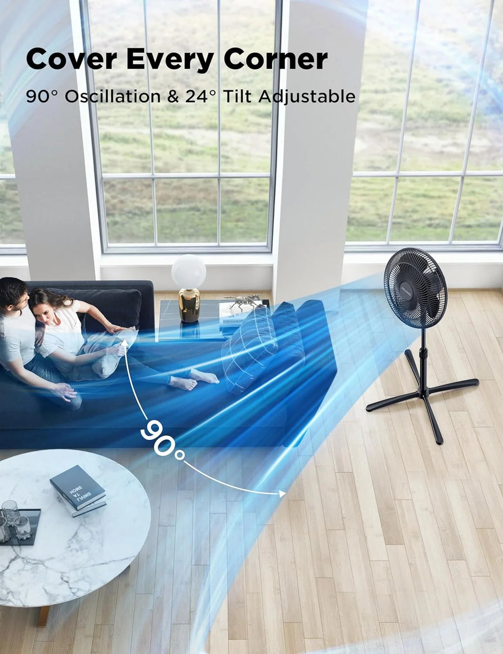 16'' Pedestal Oscillating Fan 2 Packs Black U915