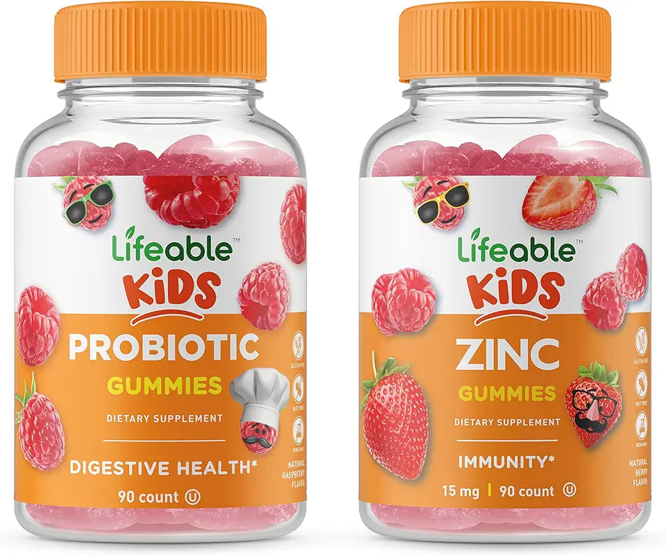 Probiotic 2 Billion CFU Kids Zinc Gummies Bundle Gluten Free GMO Free Chewable Gummy X75295