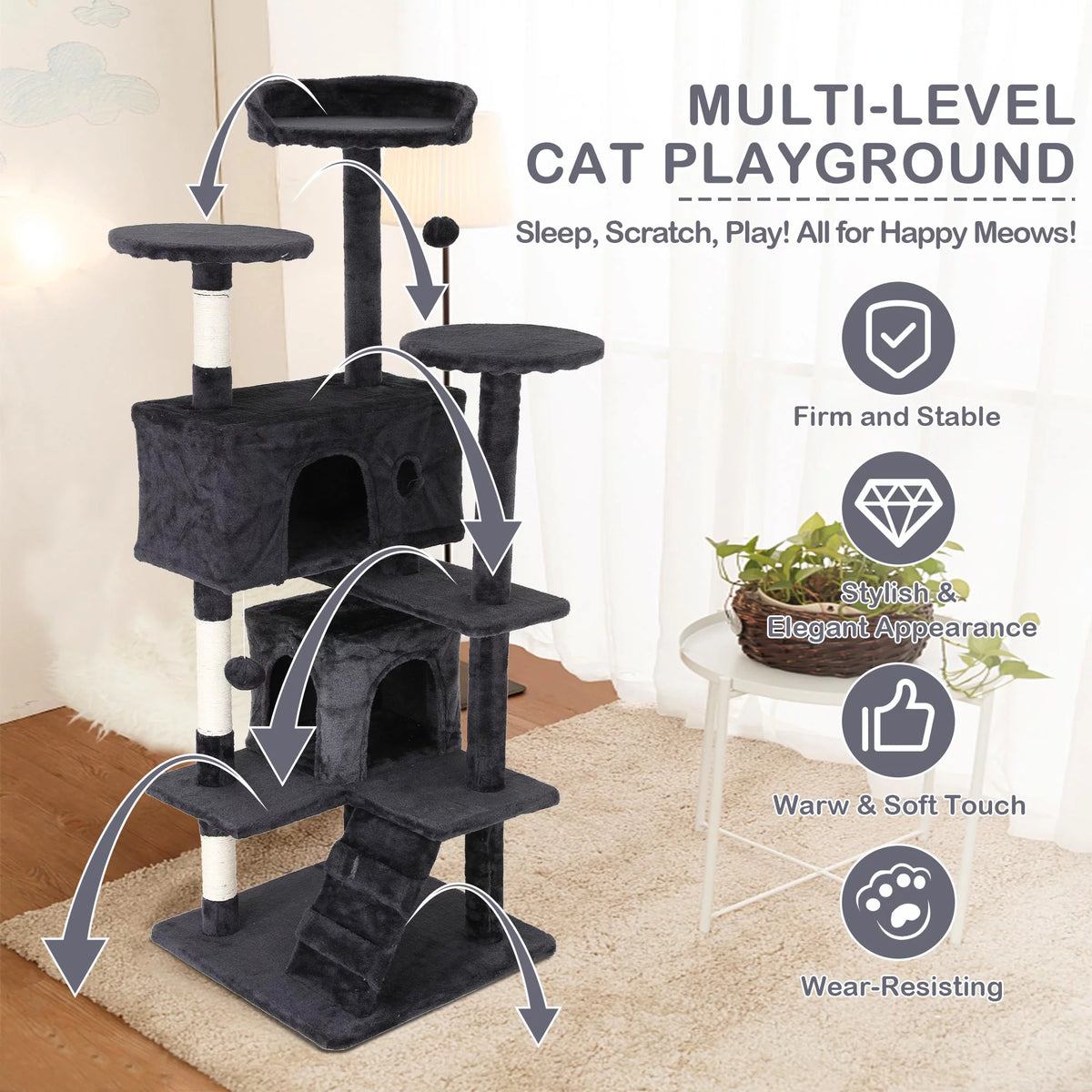 54in Dark Gray Cat Tree Tower S866734