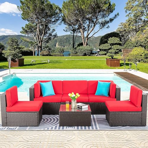 5 Piece Brown PE Wicker Outdoor Sectional Set with Ottoman J6464
