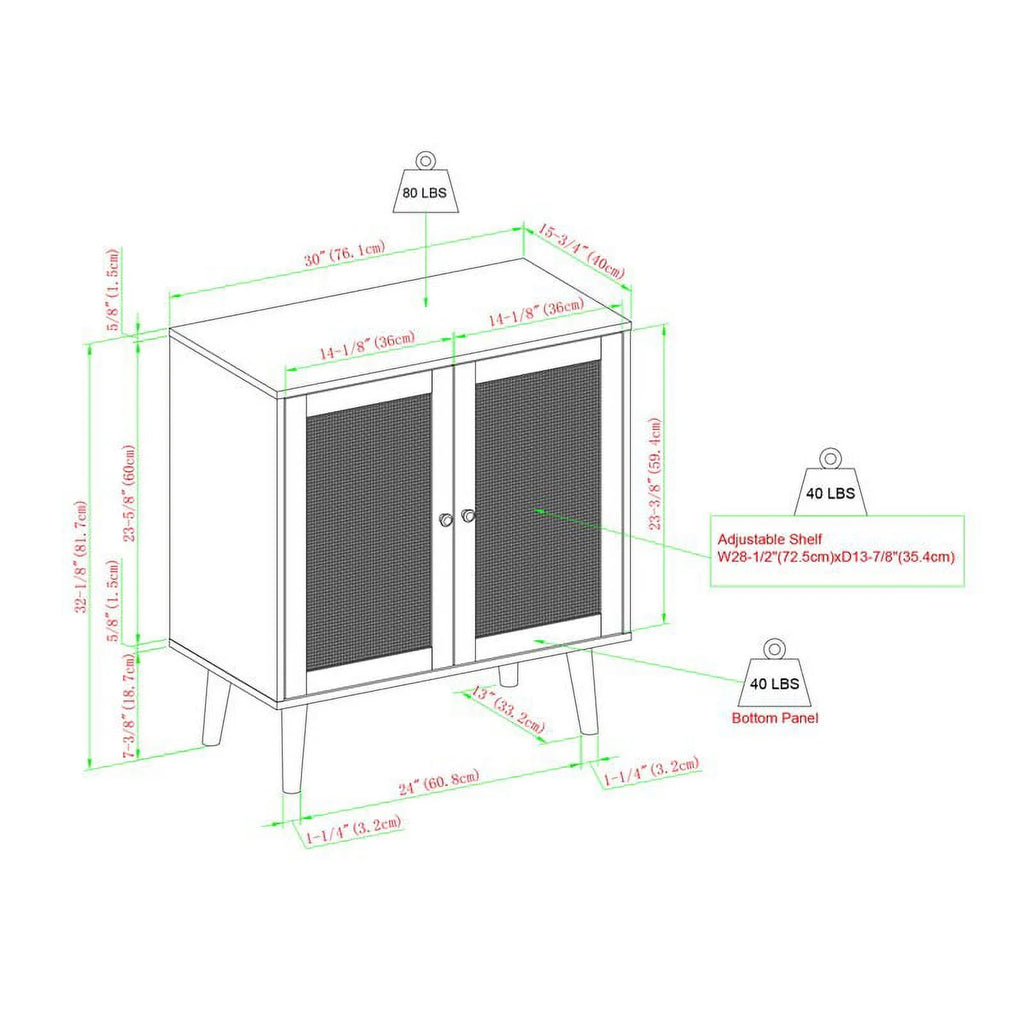 Black Solid Wood and Rattan Accent Cabinet N766