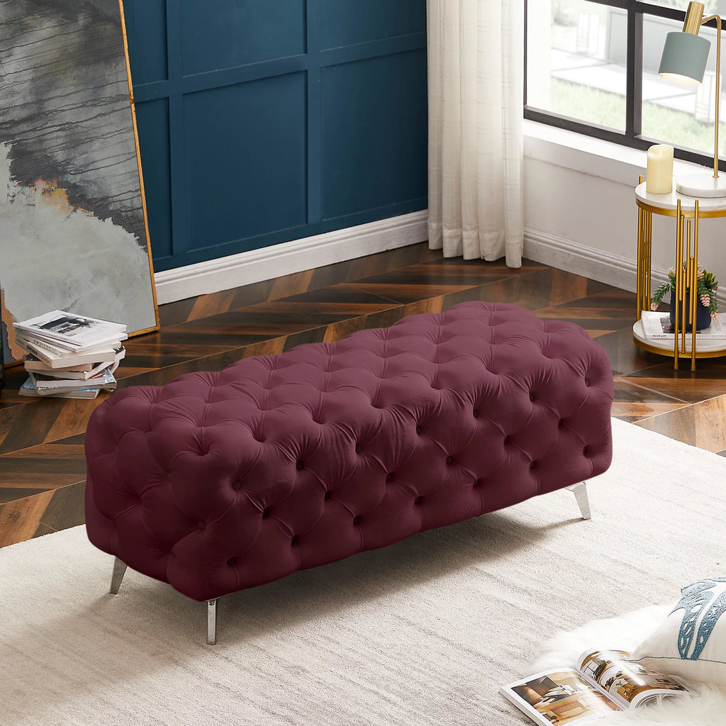 Red Velvet Upholstered Ottoman Bench Q890610
