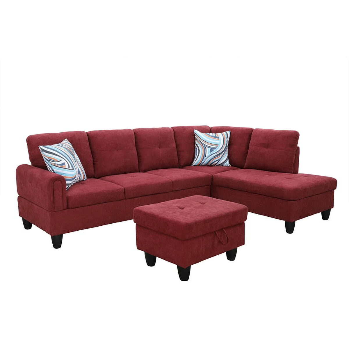 Red 3PC Flannelette Sectional Sofa with Ottoman G4928