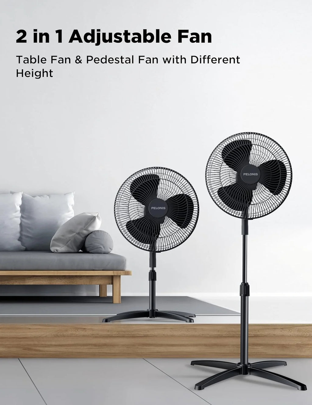 16'' Pedestal Oscillating Fan 2 Packs Black U915