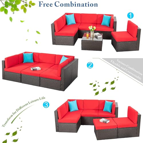 5 Piece Brown PE Wicker Outdoor Sectional Set with Ottoman J6464