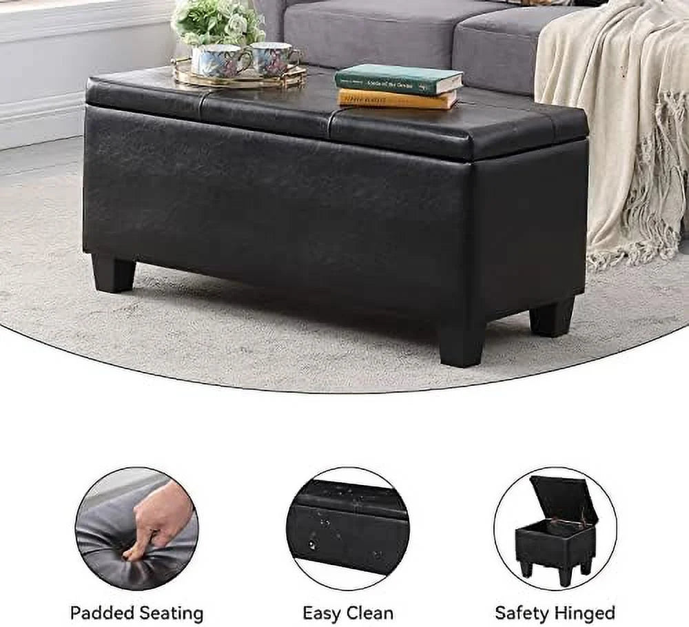 Blue Fabric Hinged Ottoman Set of 3 C8436