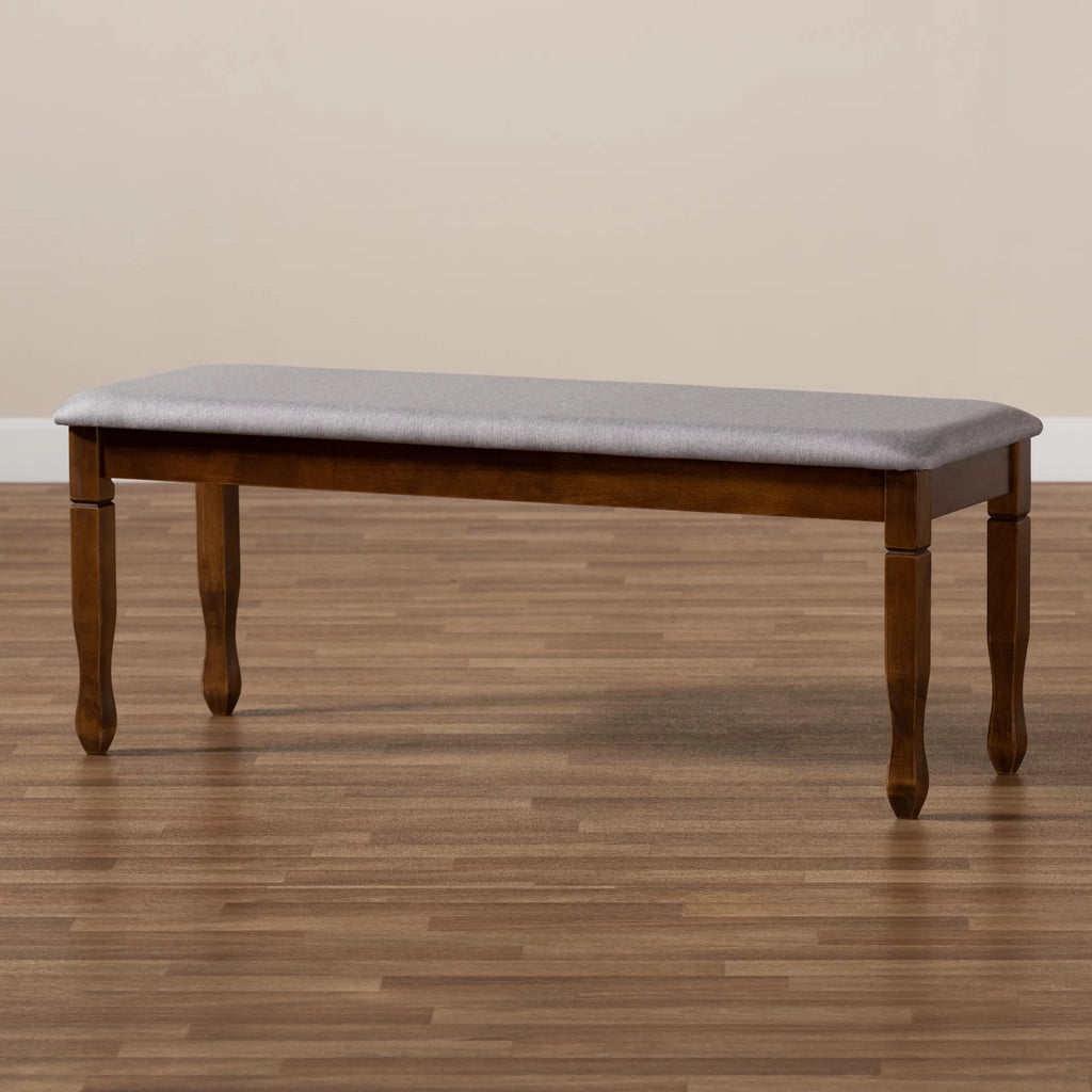 Grey Fabric Upholstered Walnut Brown Wood Dining Bench I610384