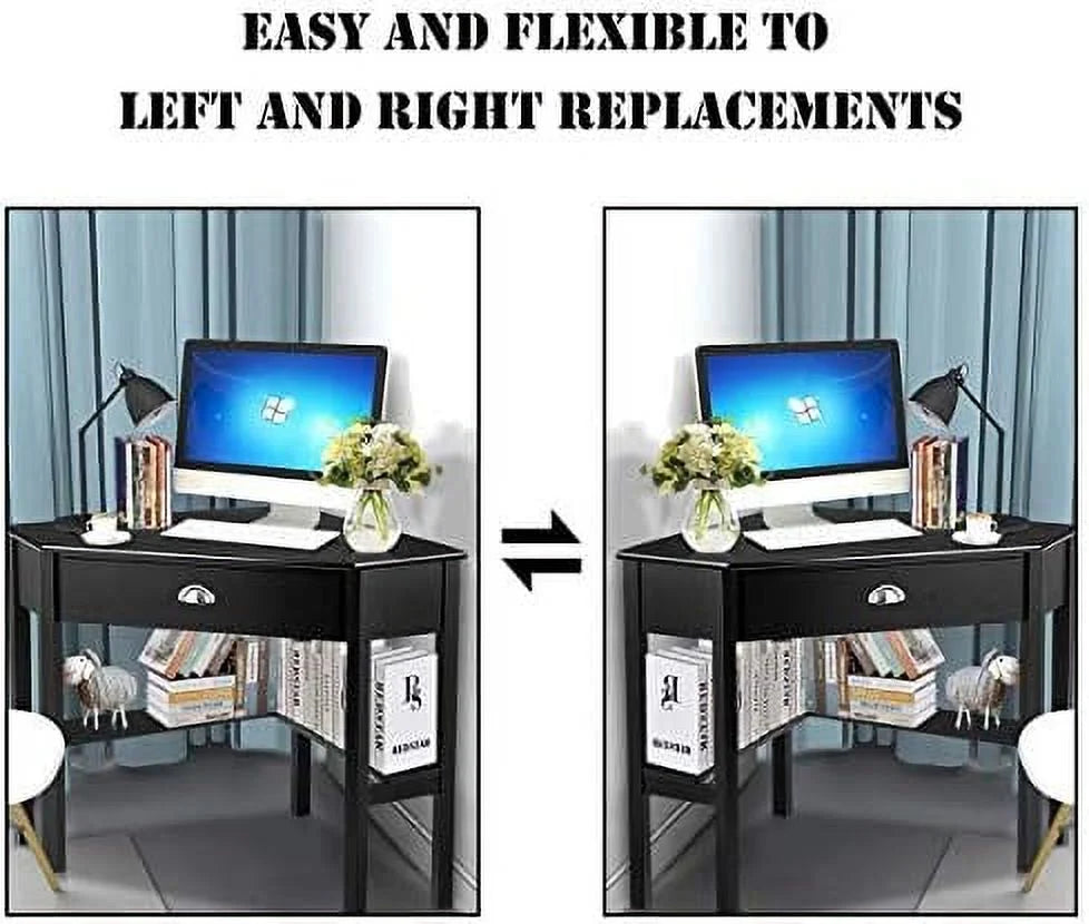 Black Corner Desk with Drawer and Shelves A90167