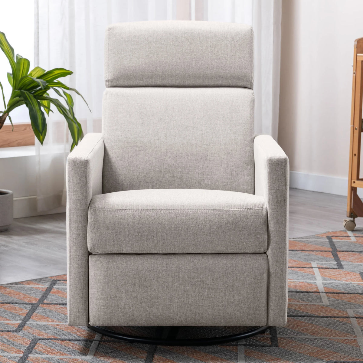 Tan Upholstered Swivel Recliner Chair O884638