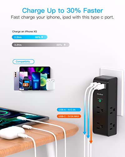 Surge Protector Outlet Extender with Rotating Plug, 6 AC Outlets and 3 USB Ports J145309