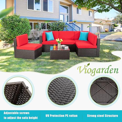 5 Piece Brown PE Wicker Outdoor Sectional Set with Ottoman J6464