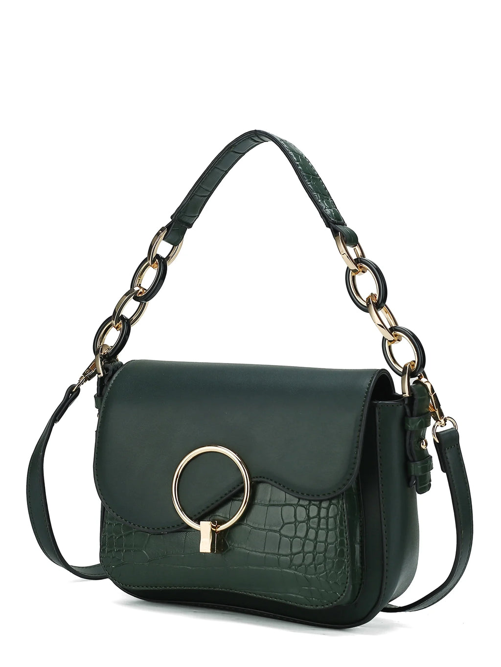Forest Green Faux Leather Flap Top Crossbody Bag H18341