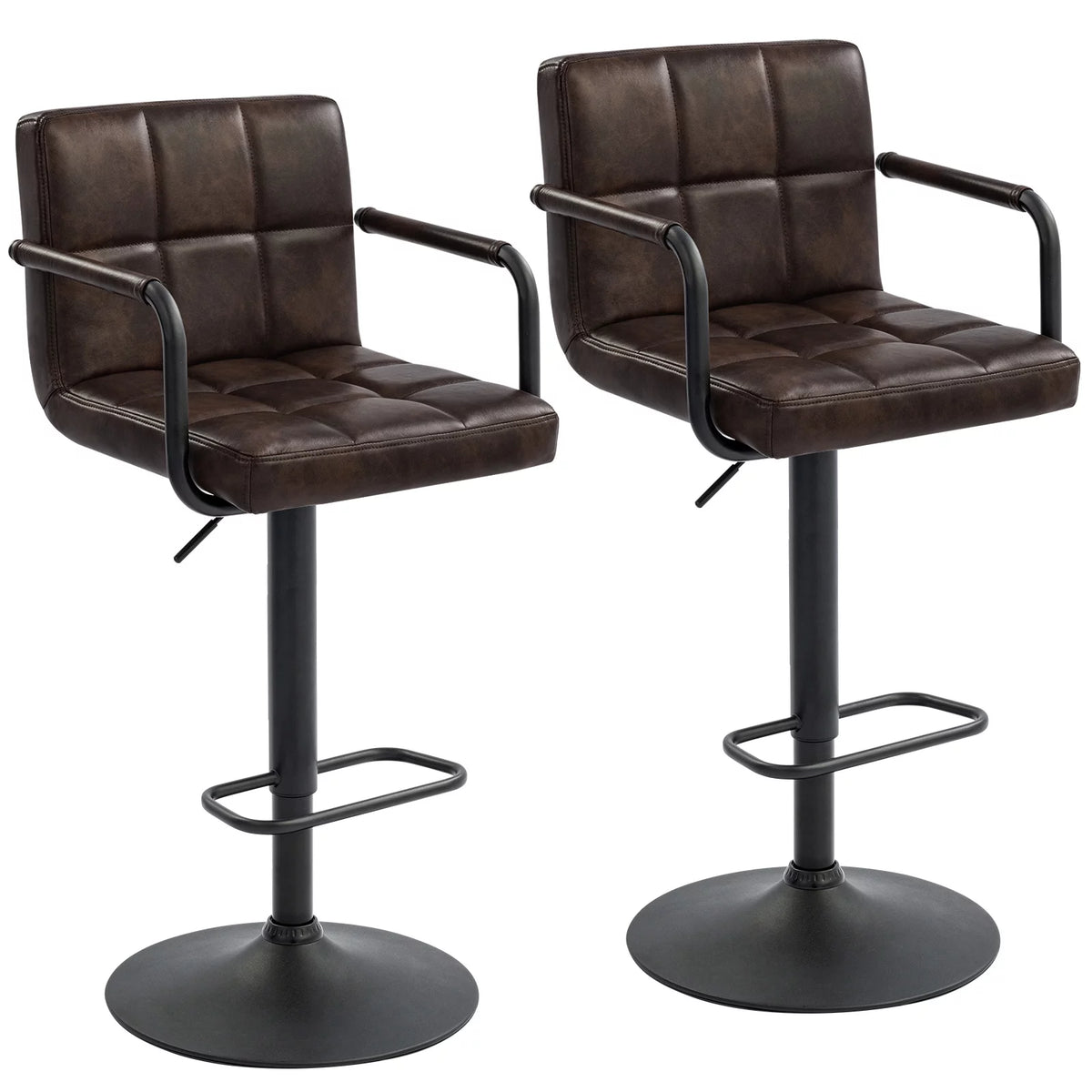 Faux Leather Swivel Bar Stools Set of 2 Adjustable Height N2175