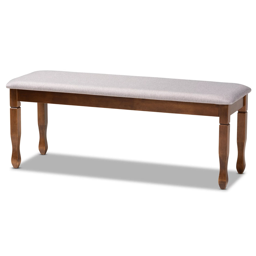 Grey Fabric Upholstered Walnut Brown Wood Dining Bench I610384